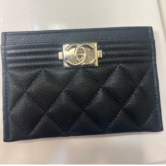 Beautiful Chanel Boy black caviar card case with gold hardware. Worn twice. - Picture 1 of 2